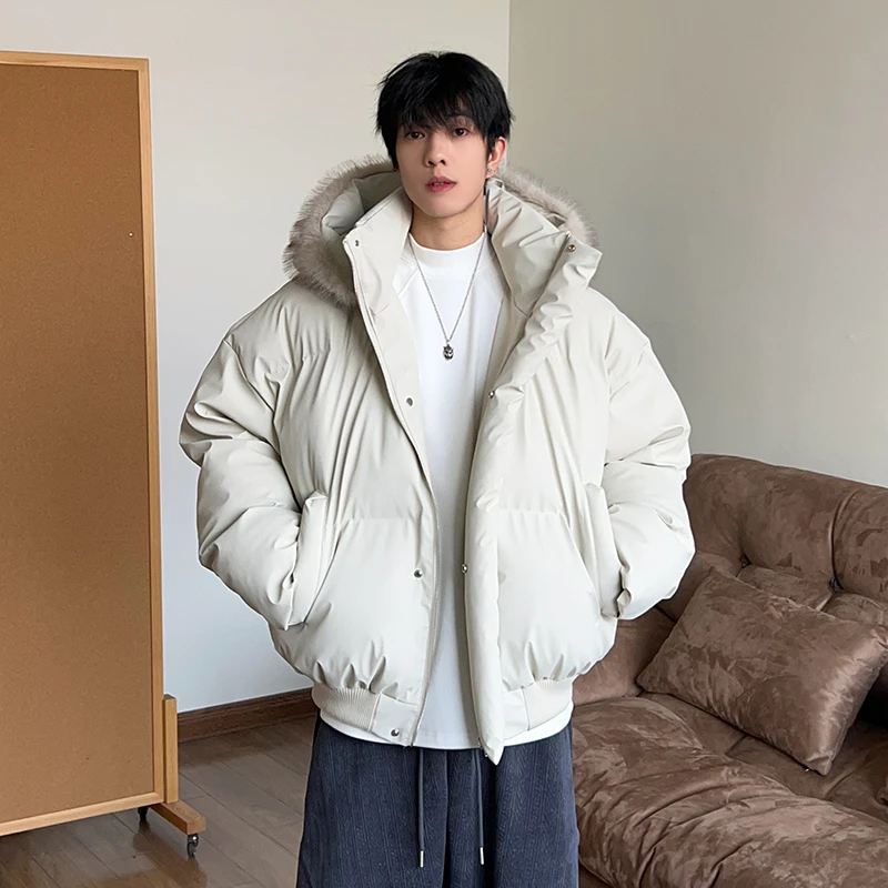 可脱卸帽立领pu皮棉衣外套男冬季加厚保暖面包服潮牌宽松短款棉服