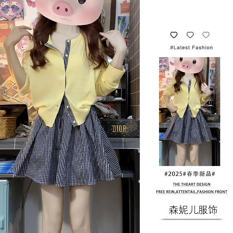 时尚穿搭一整套2025新款韩版减龄设计感针织开衫显瘦半身裙两件套