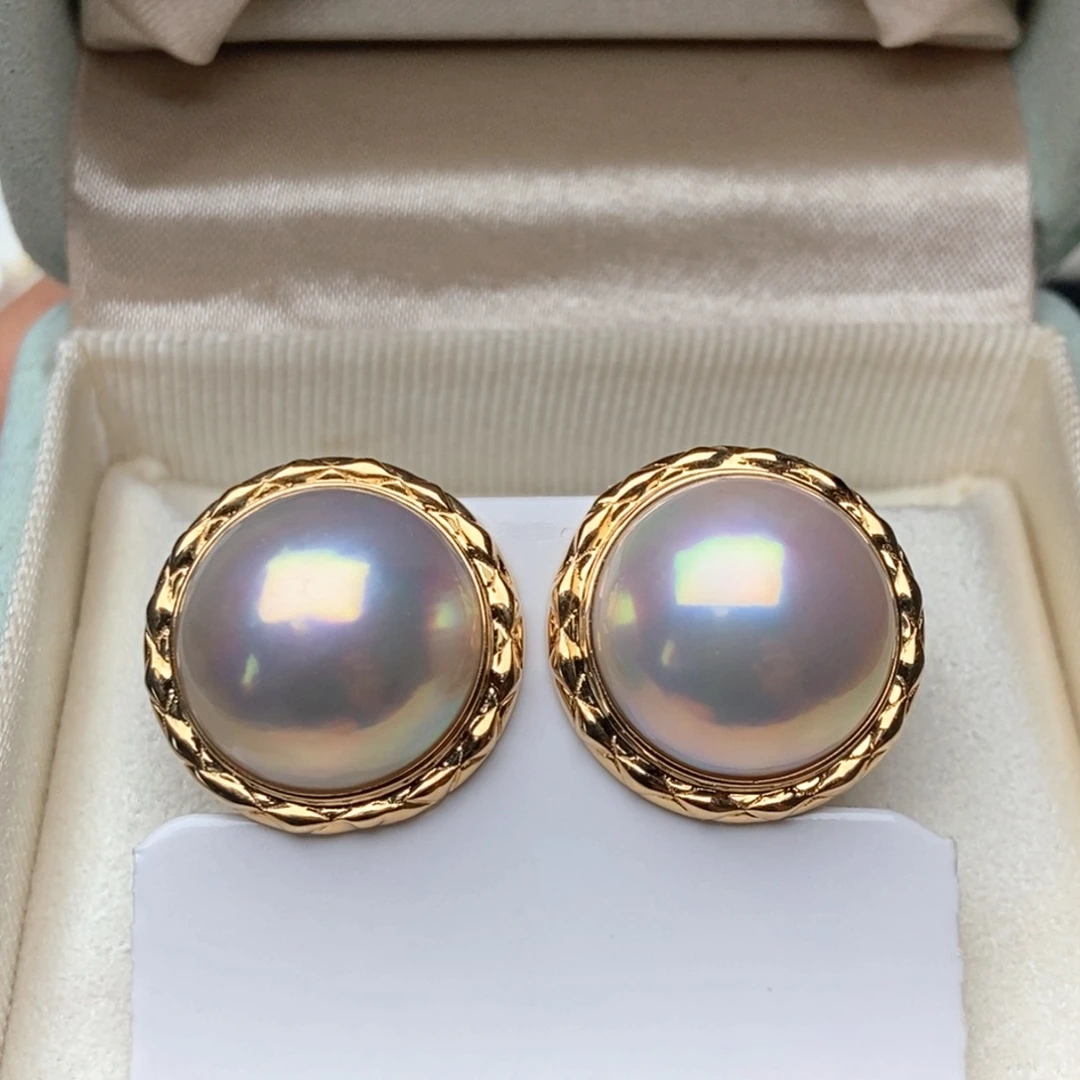 锦***叽18K金镶嵌拼合珍珠（马贝珠）耳饰