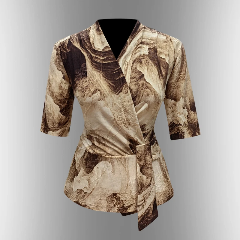 时尚服装锦丝短袖女士上衣6CC541