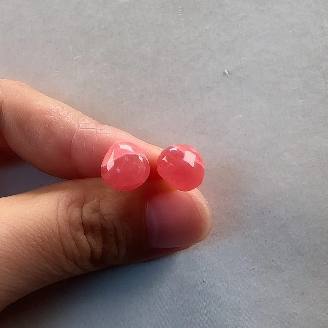 竹***幽菱锰矿（红纹石）18K金镶嵌耳饰