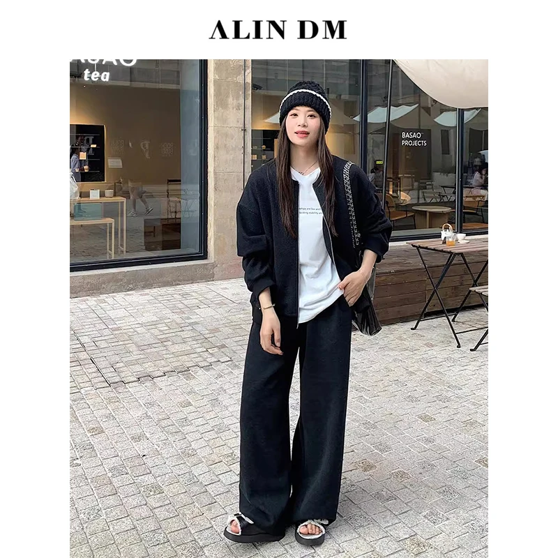 【ALINDM年中大清仓】大码微胖阔腿裤子秋季夹克棒球服外套-XG7257