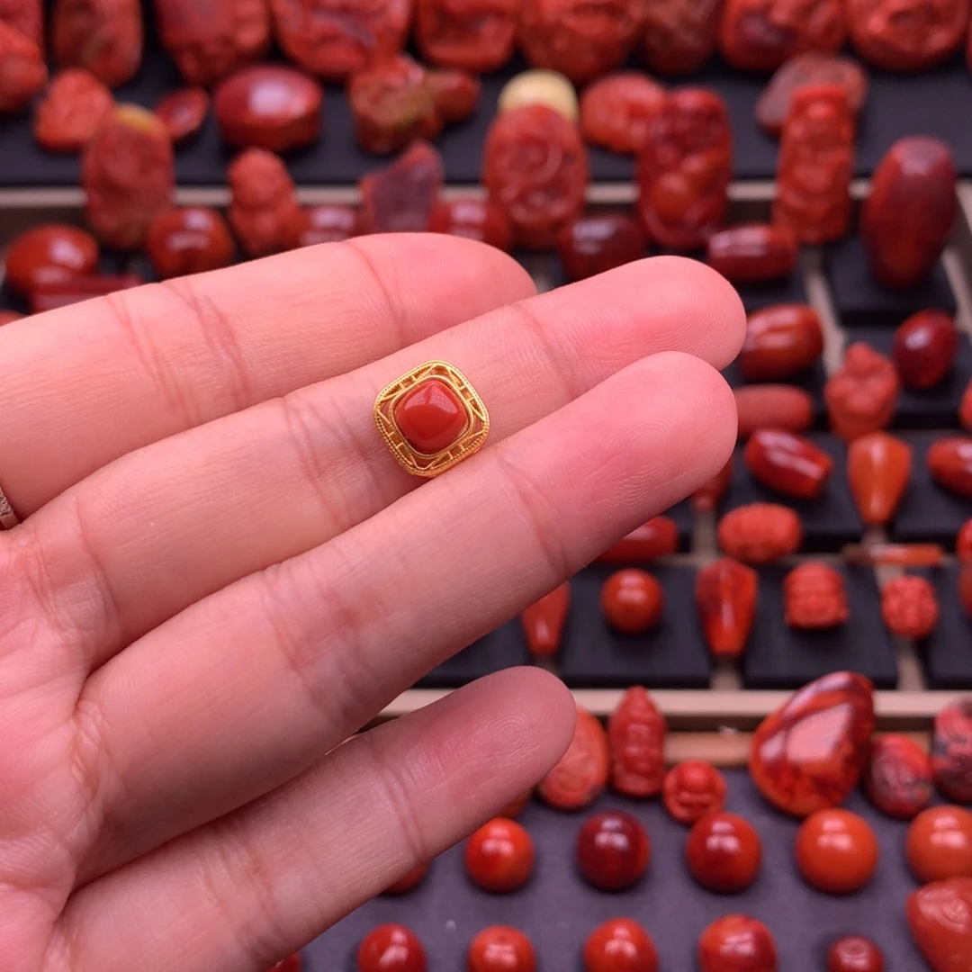 南红玛瑙银S925镶嵌原矿精工配饰10mm