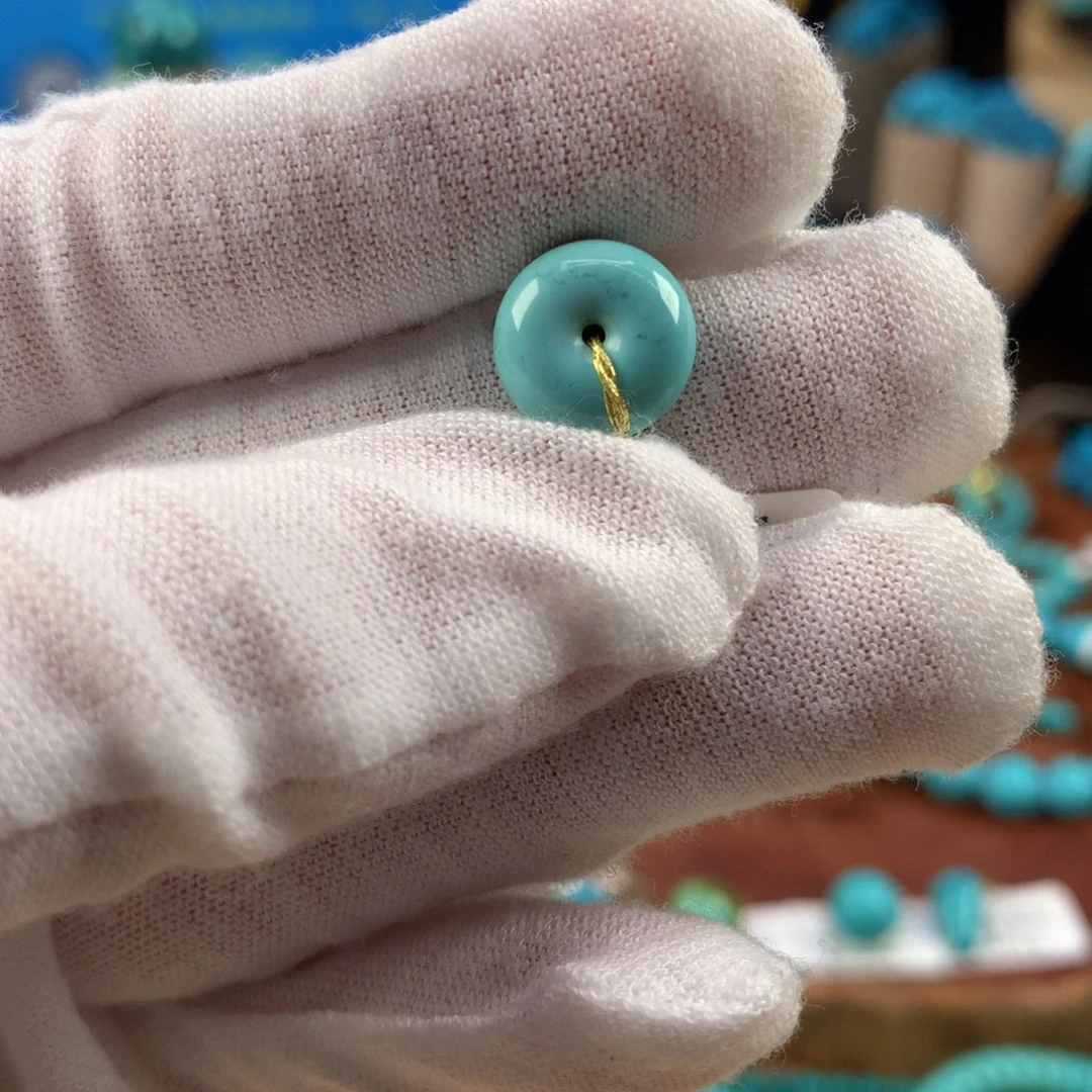 绿松石未镶嵌珠宝奇石高瓷蓝绿面包圈11.1*5.7mm