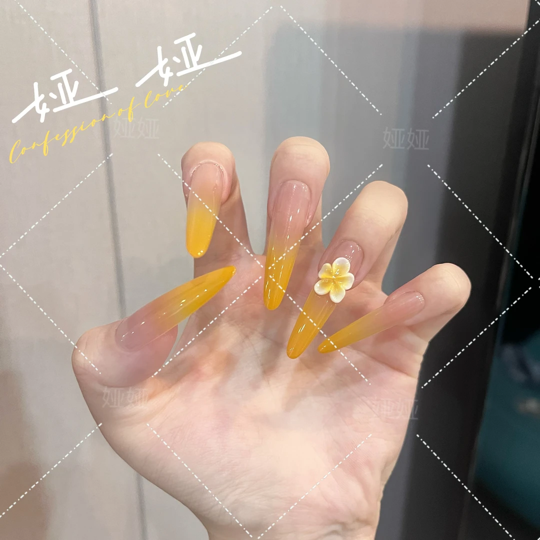 【杨枝甘露】夏日新款鸡蛋花清新渐变纯手工立体冰花美甲穿戴甲