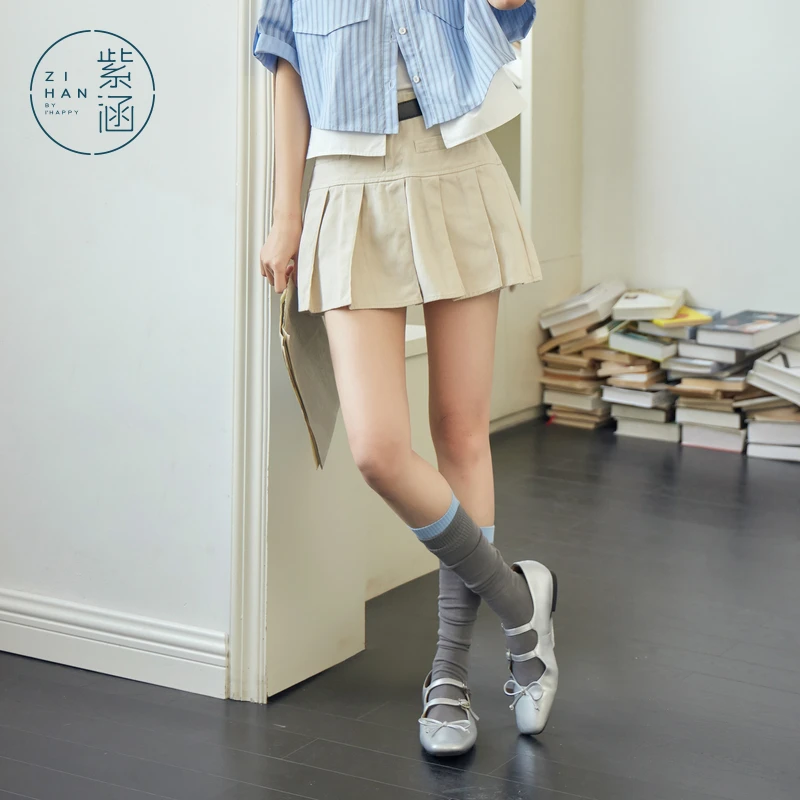 紫涵美式甜辣妹百褶短裙夏季中低腰A字半身裙Z4Z04JS750