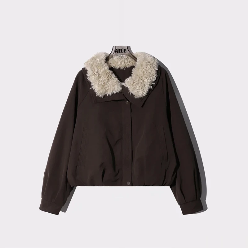 羊羔毛领加绒加厚短外套女冬韩版小个子时尚百搭宽松加绒夹克上衣