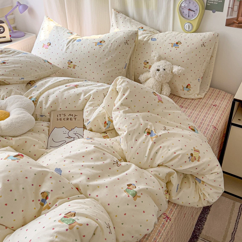 a类40支轻奢四件套ins风卡通高端床笠单被套四件套南通家纺宿舍款