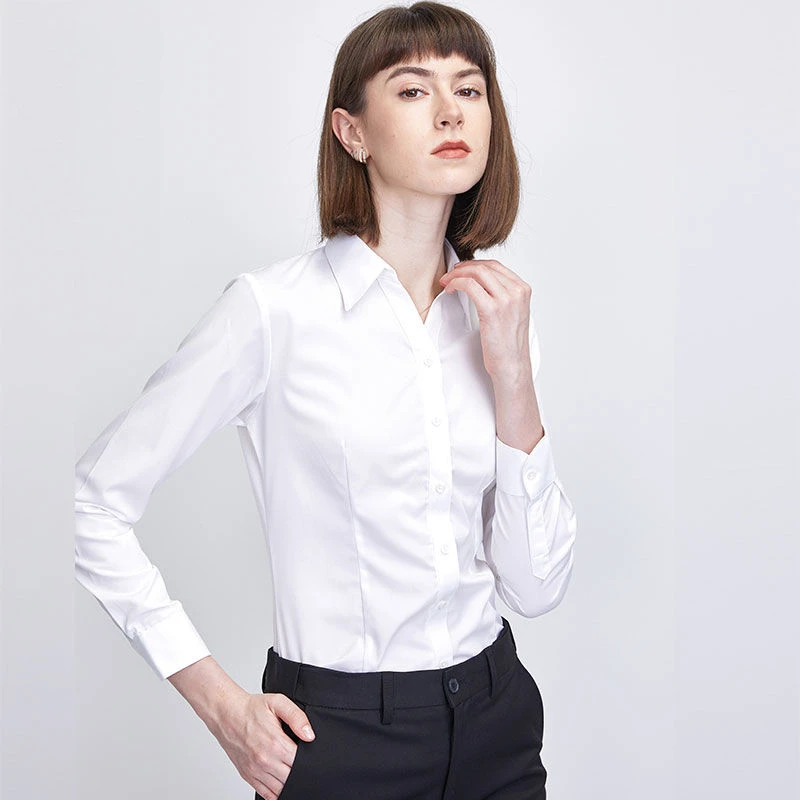 KALUOLAI/卡洛莱韩版早秋新款修身衬衫女职业工作服通勤长袖衬衣