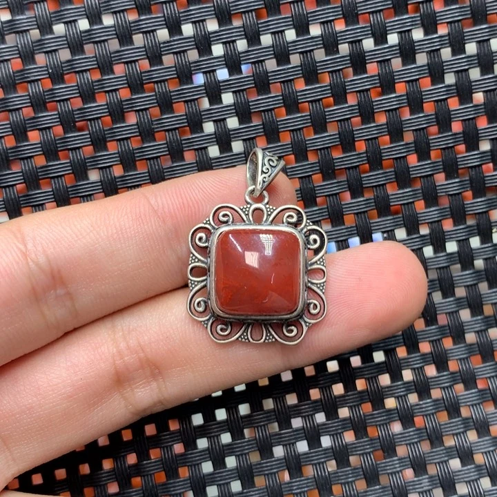吊坠(不含链)银S925镶嵌南红玛瑙
