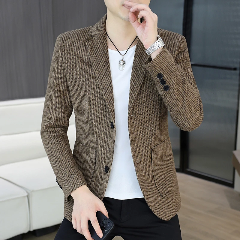 高档西服男秋季新款时尚帅气两颗扣小西装休闲品质男装上衣服3036