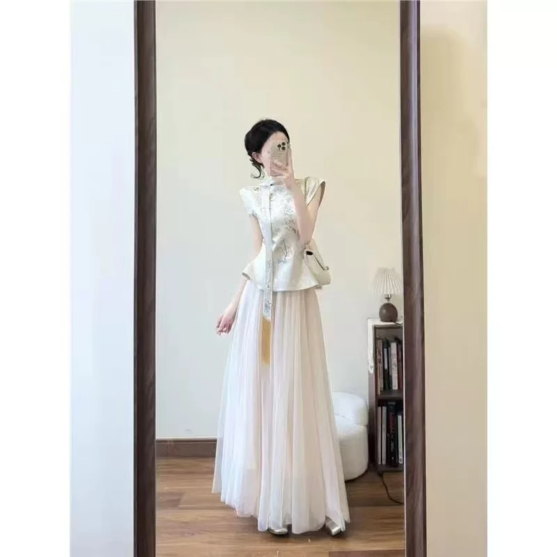 夏季纯欲风高级感今年流行新中式国风改良旗袍连衣裙子两件套装女