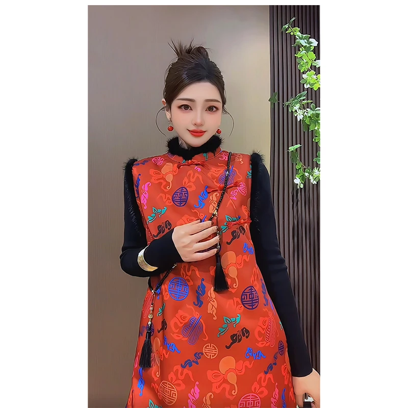 【八宝葫芦】过年国风新中式旗袍水貂毛盘扣无袖背心裙短裙裙子女装