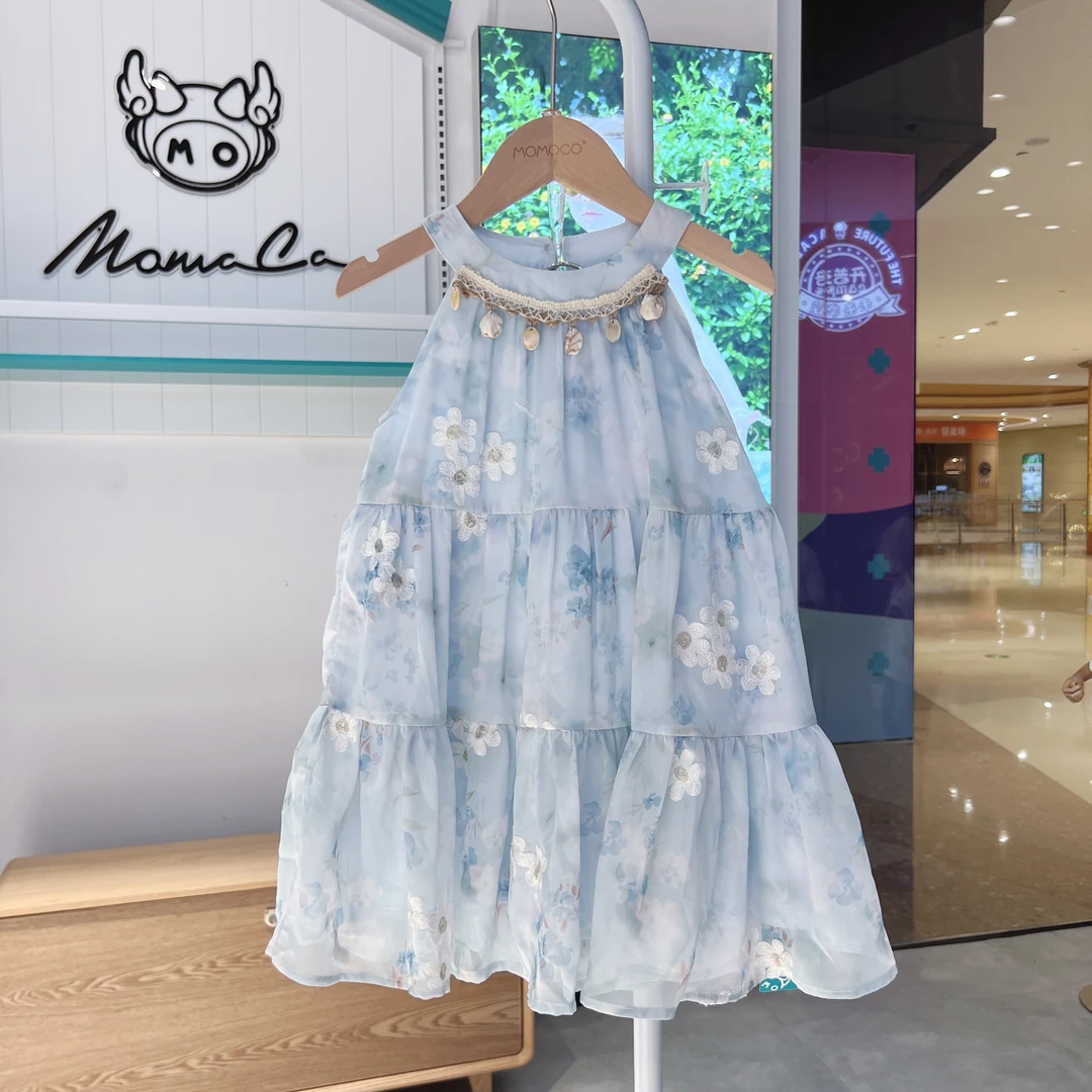 MOMOCO女童夏季儿童时尚绣花流行挂脖连衣裙77630470225