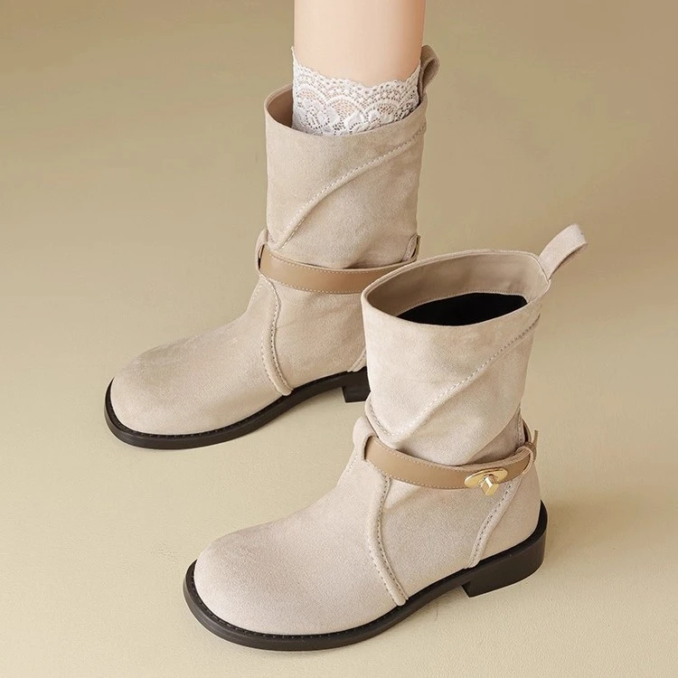厚底短筒靴女2025秋冬新款复古弹力靴马丁靴软底气质勃肯靴瘦瘦靴