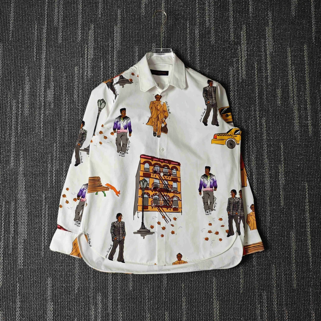 99新 LouisVuitton/路易威登 街道图案印花长袖衬衫/XL码/6047