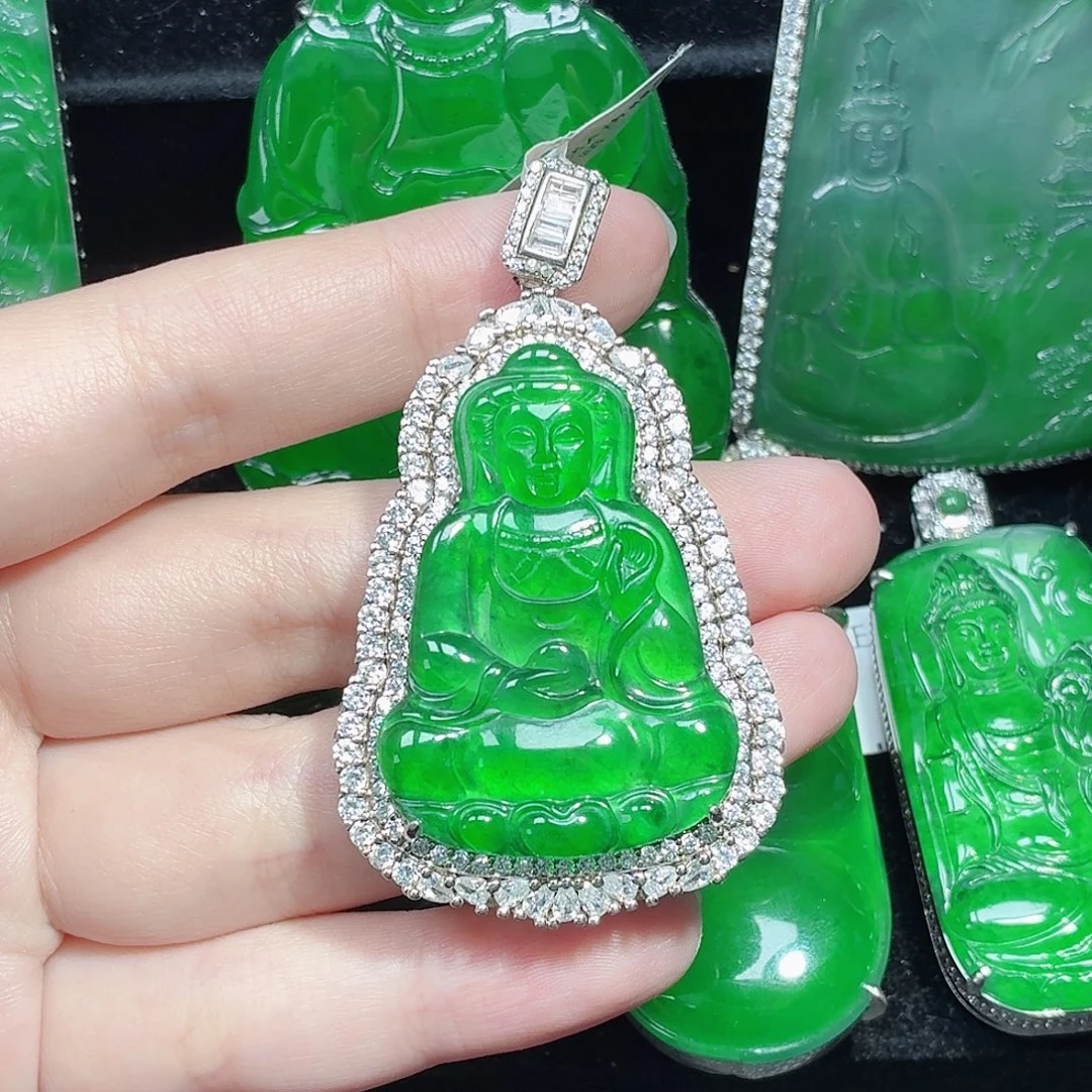 翡翠银S925镶嵌颈饰天然A货翡翠