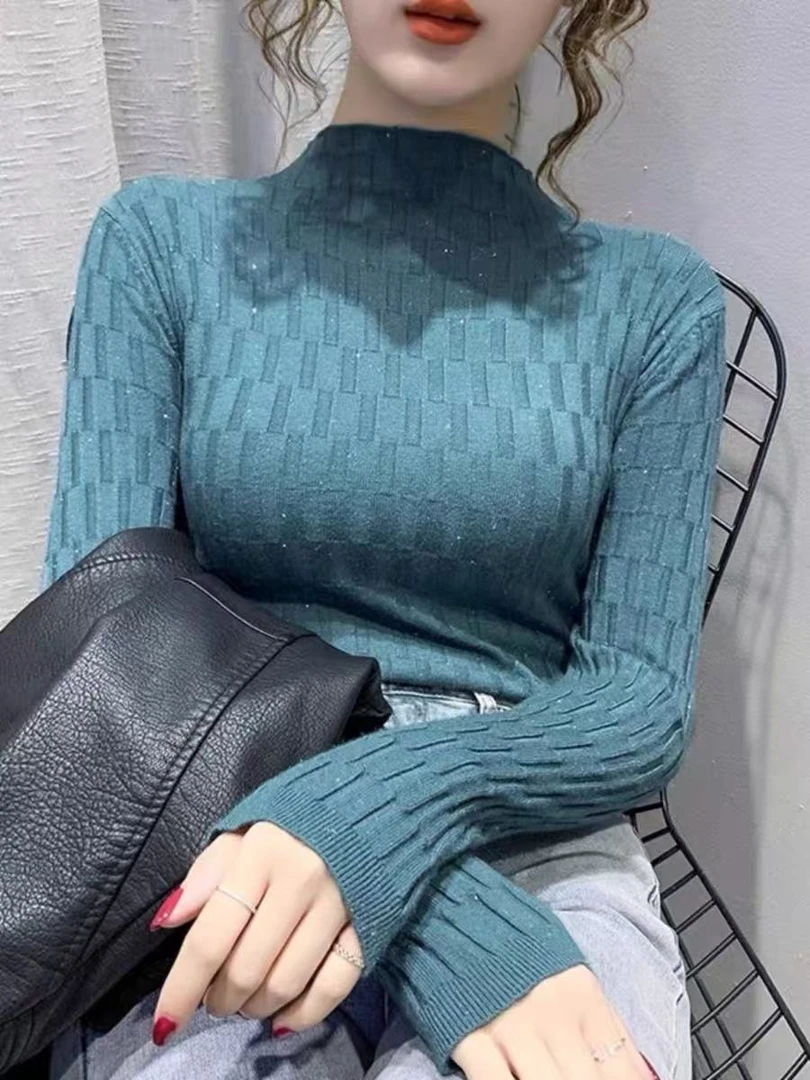 亮丝半高领打底衫女秋冬设计感小众洋气内搭毛衣针织上衣