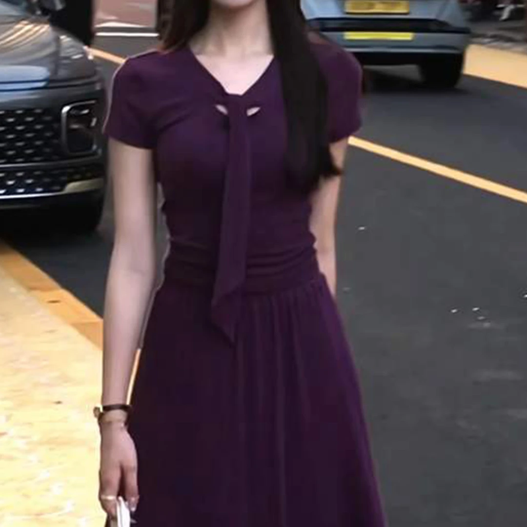 漂亮冷淡系短袖连衣裙子女装夏季新款小个子显高穿搭套装长裙5548