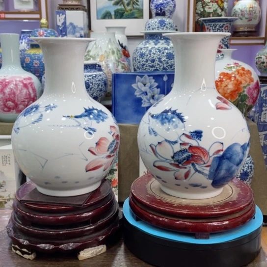 花瓶S*S全手工釉下荷贵赏瓶