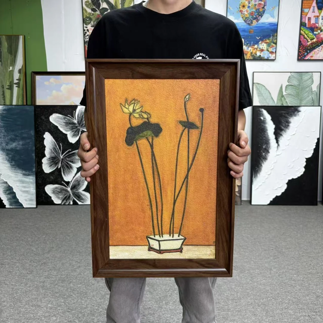 中式砂岩荷花装饰画适合客厅玄关餐厅背景墙146