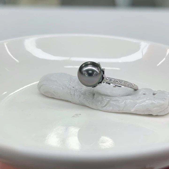 银S925镶嵌戒指海水珍珠8-9mm