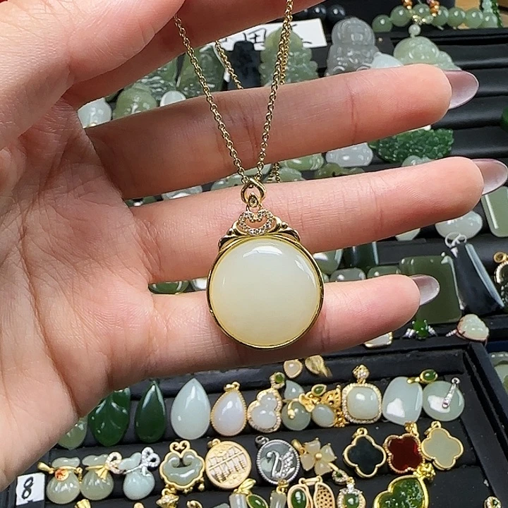 颈饰银S925镶嵌和田玉送链子送绳