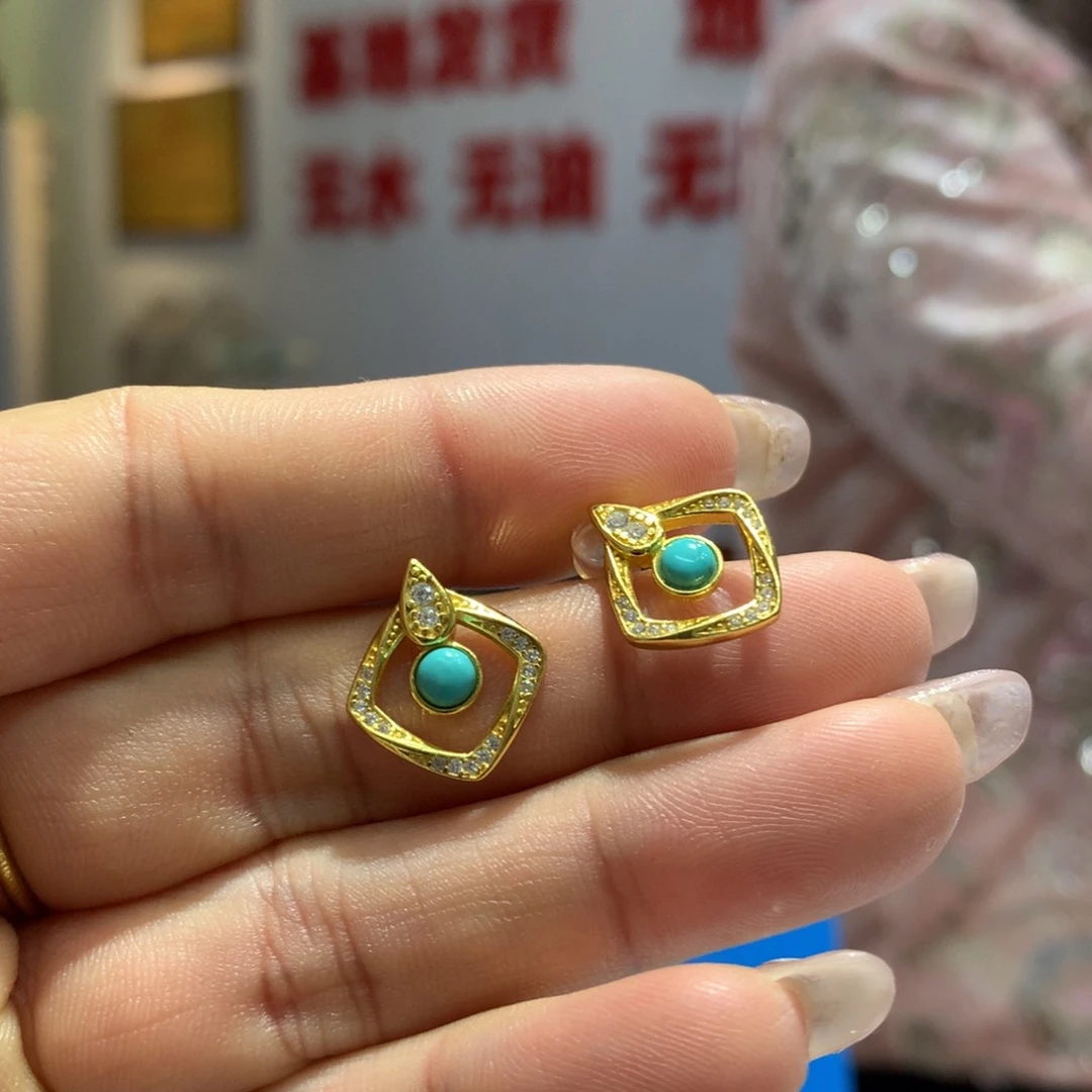 绿松石耳饰银S925镶嵌