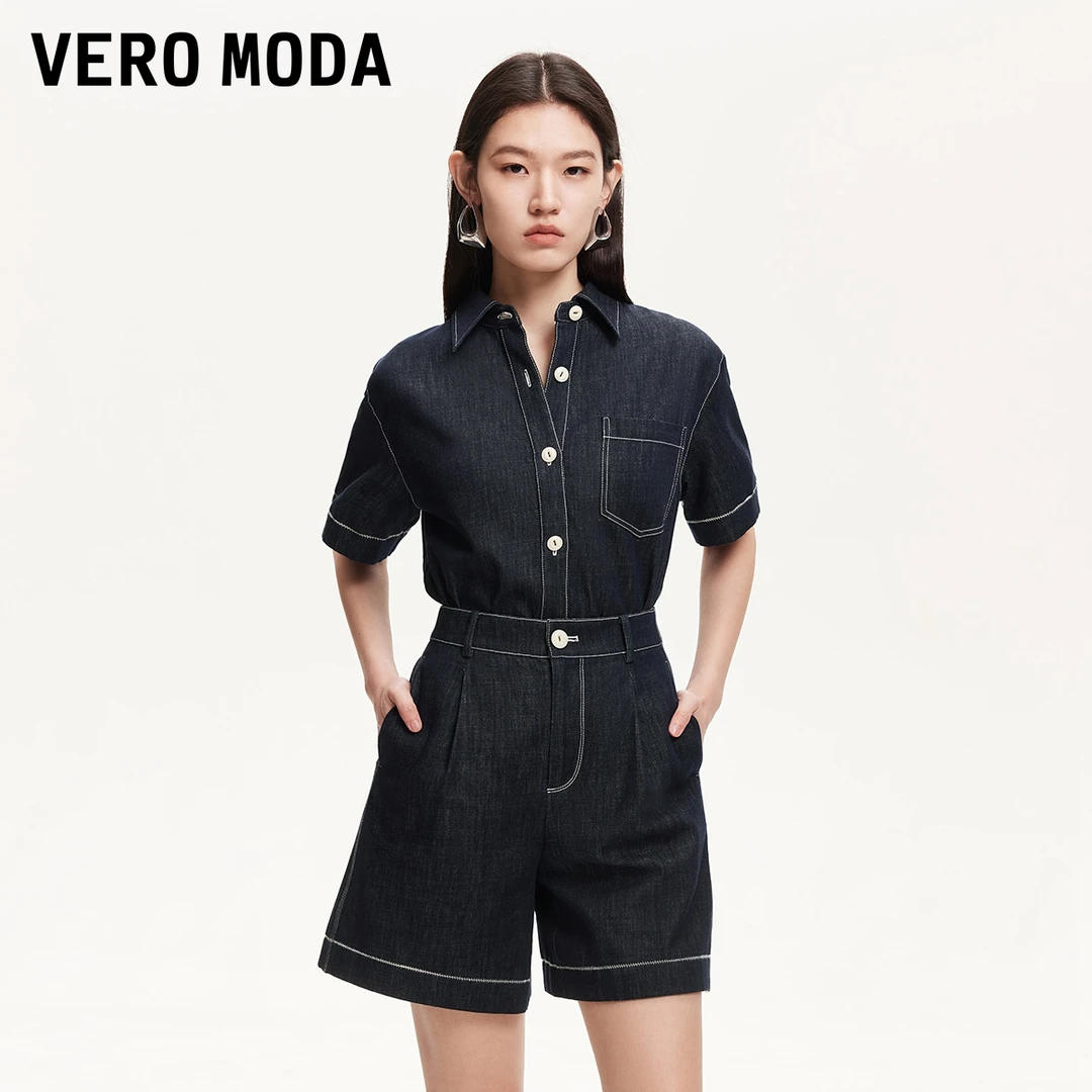 Vero Moda衬衫女2025夏日穿搭新款明线装饰纽扣牛仔上衣325262002