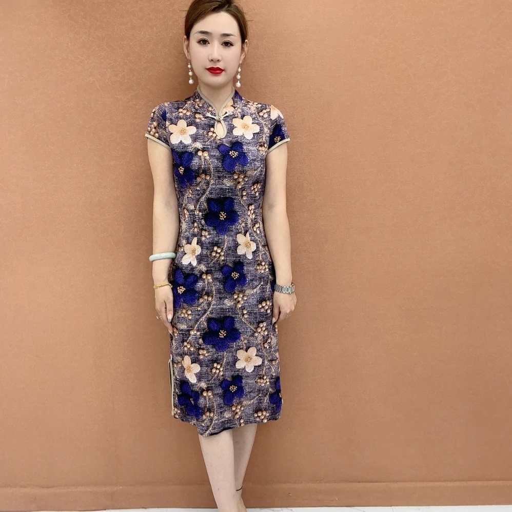 常规袖国风裙子水滴领复古中长款旗袍显瘦旗袍时尚气质