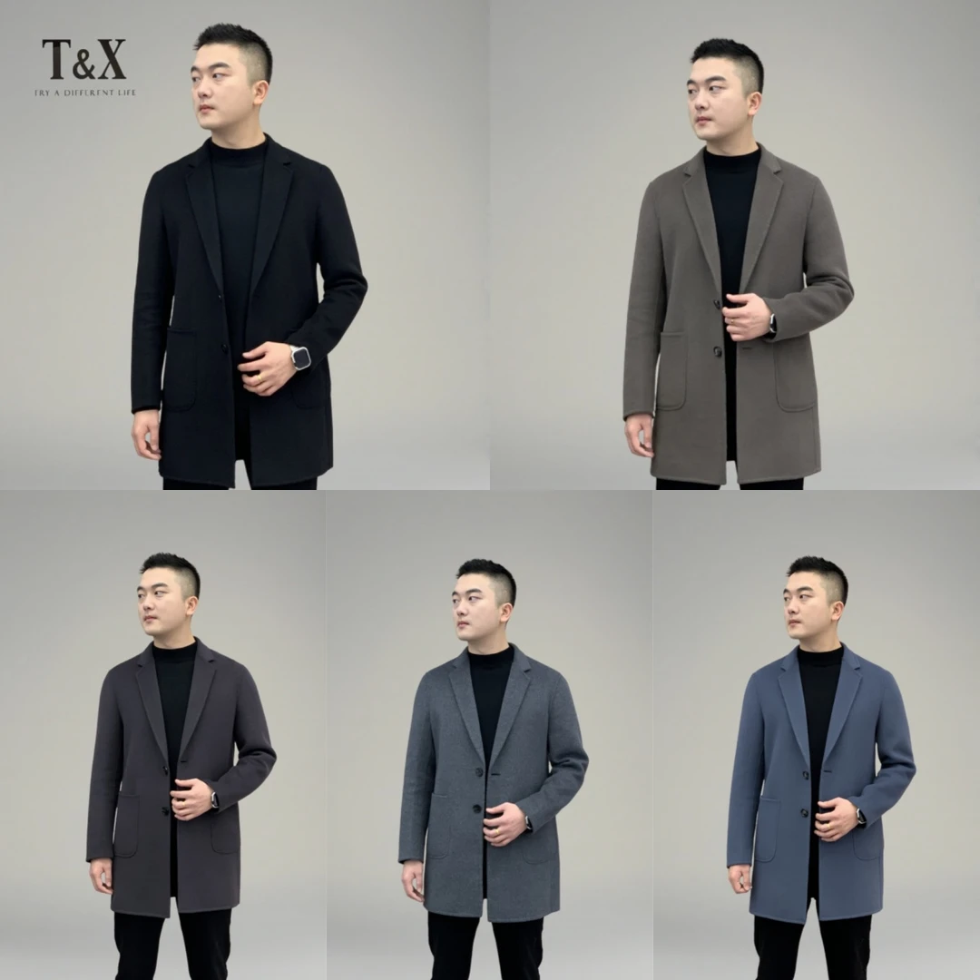 T&X/梯形男士中长款修身显瘦双面羊毛多色风衣大衣外套(没有内胆)