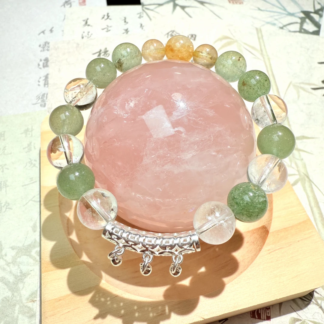 国风绿草莓晶黄水晶银饰天然水晶手链