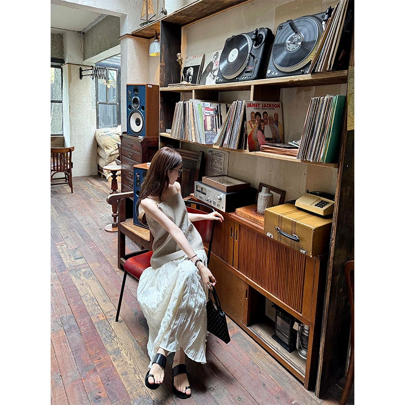 夏季2025新款休闲百搭时尚洋气方领吊带上衣高腰显瘦a字半身裙女