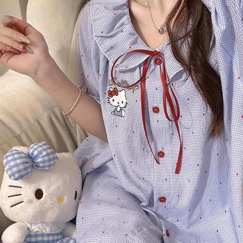 甜妹风Kitty卡通睡衣女夏季2025年新款可爱短袖长裤三件套居家服