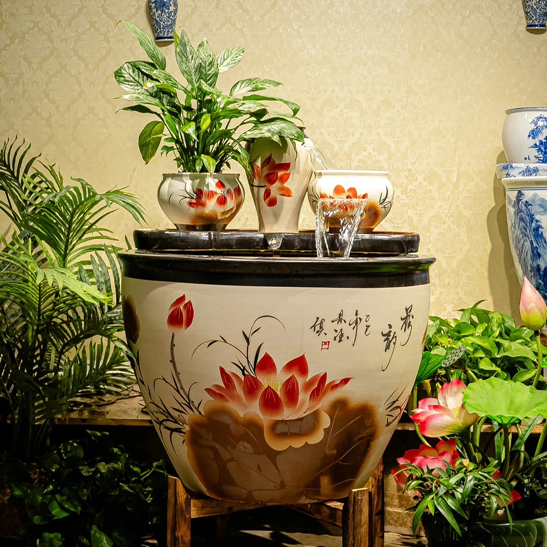 景德镇瀑布流水养鱼大缸阳台锦鲤鱼缸循环瀑布流水造景套餐