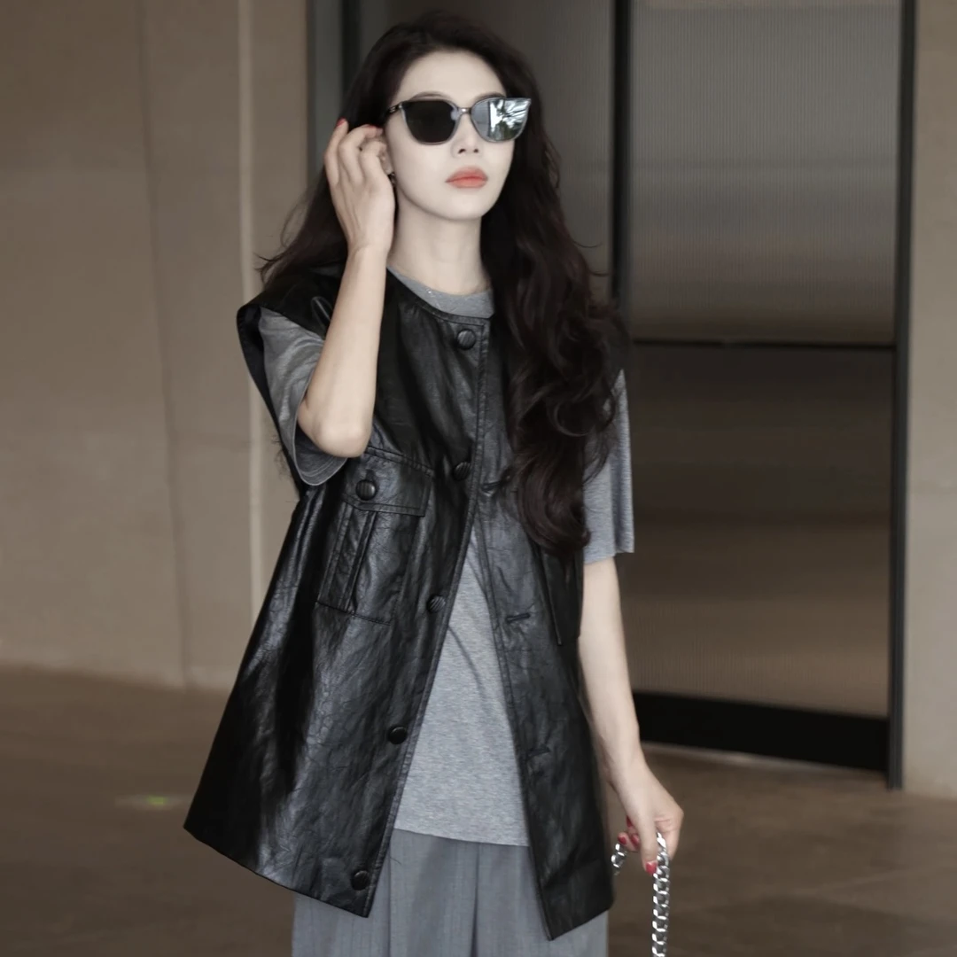 AMASS/阿玛施早秋新款马夹时尚宽松纯色百搭时髦复古无袖女540032