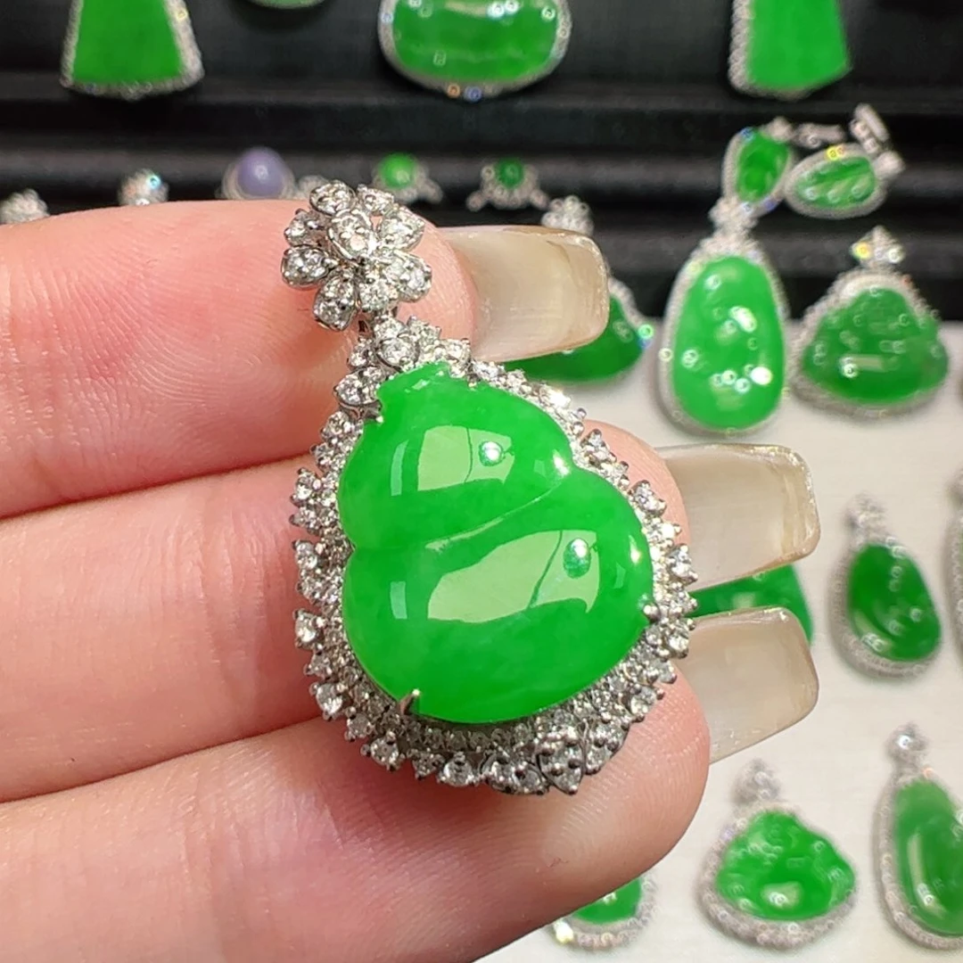 翡翠18K金镶嵌吊坠(不含链)