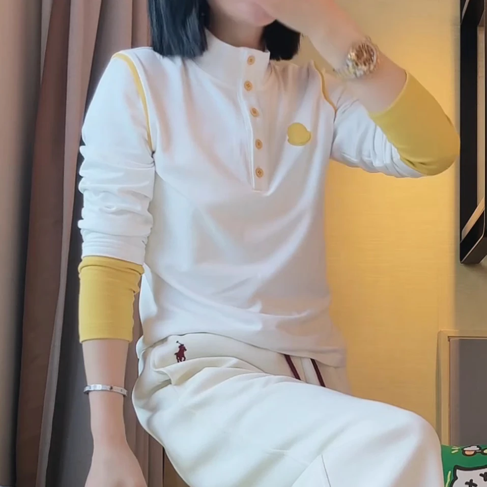 新款减龄撞色显瘦百搭设计休闲长袖T恤LK2500411（SXWL）