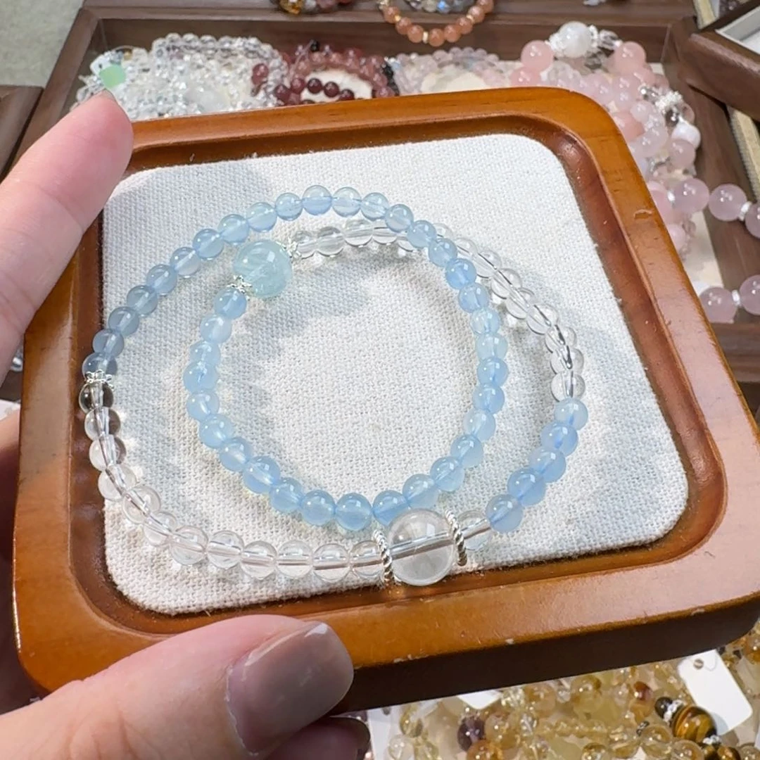 水晶手串未镶嵌⦮****⦯海蓝宝白水晶