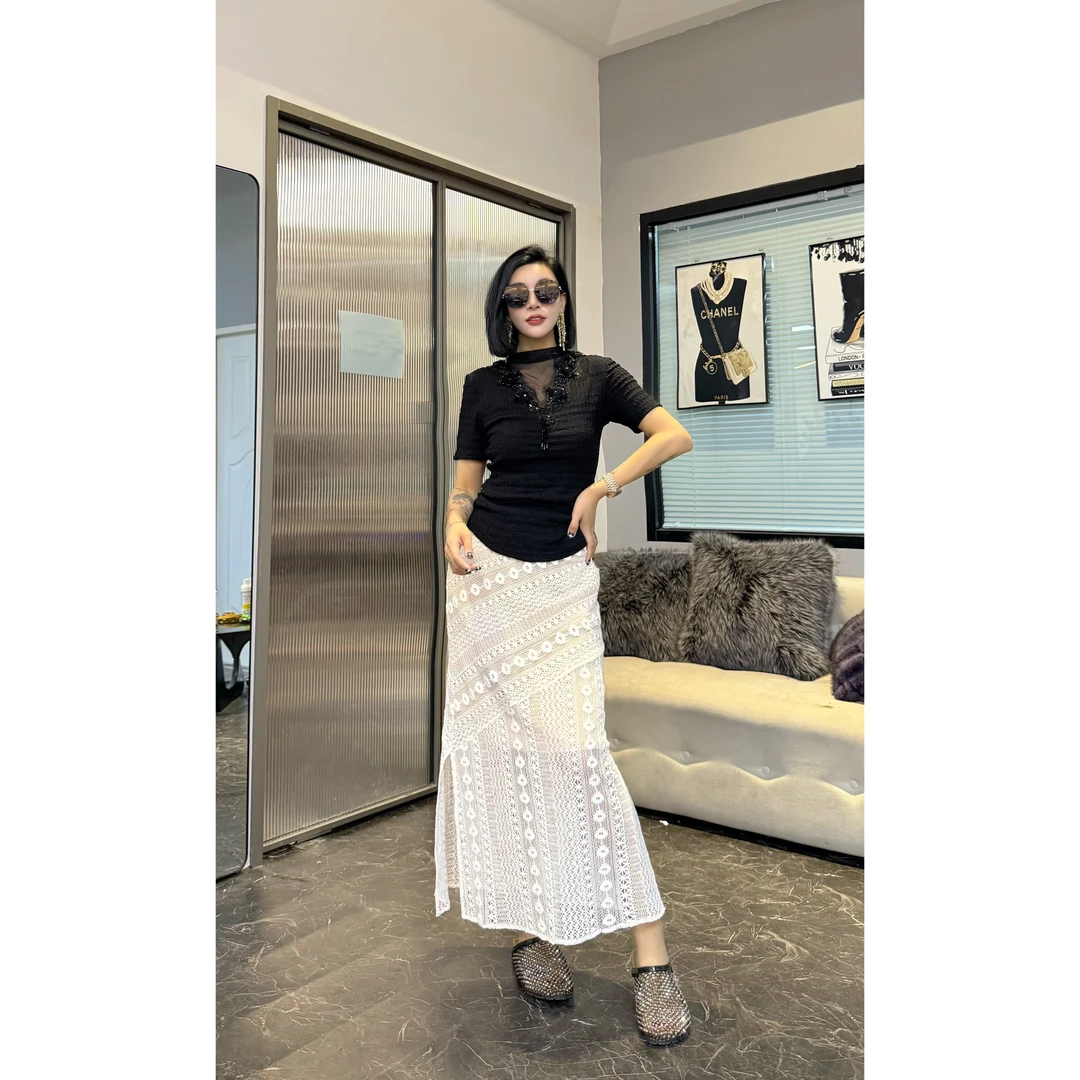 SONG-原创【半身裙-繁花佳人】新款重工手工钩花时尚百搭显瘦气质