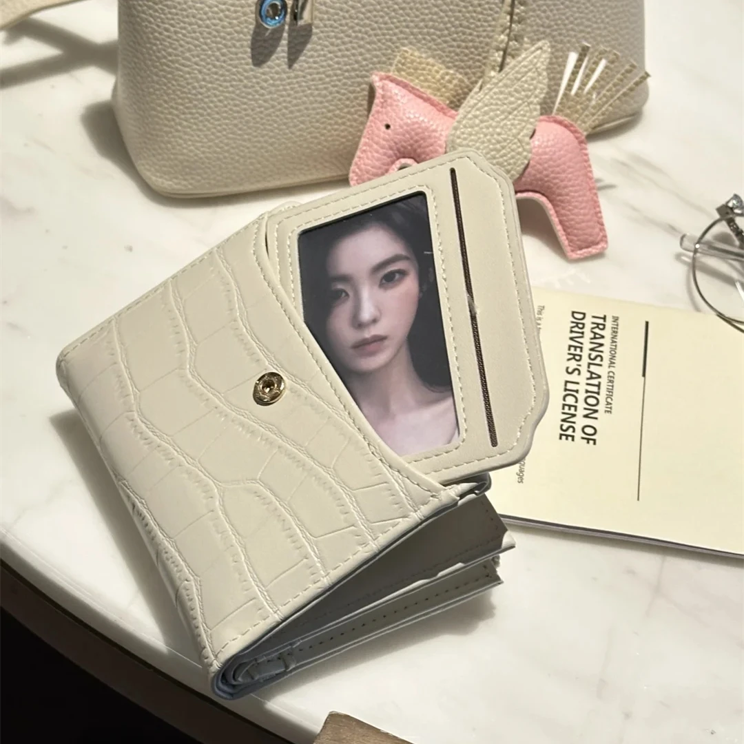简约卡包日韩PU石头纹钱包高级感多卡位证件包皮革钱夹白色经典女