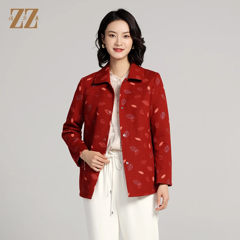 佐尔美春季新款 双面穿简约绵羊毛碎花上衣女外套E23SY01