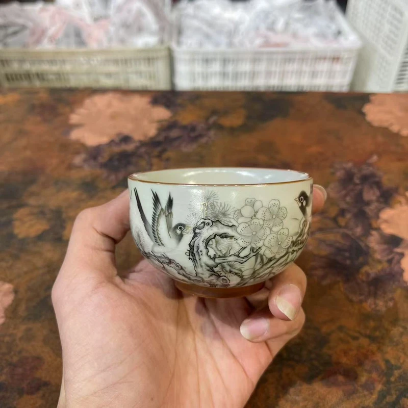 【闪购商品】喜鹊（黑）主人茶杯茶器陶瓷汝窑ZB001