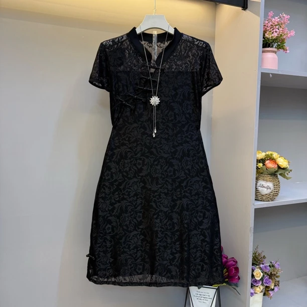 新款大码女装时尚气质新中式改良版显瘦旗袍连衣裙