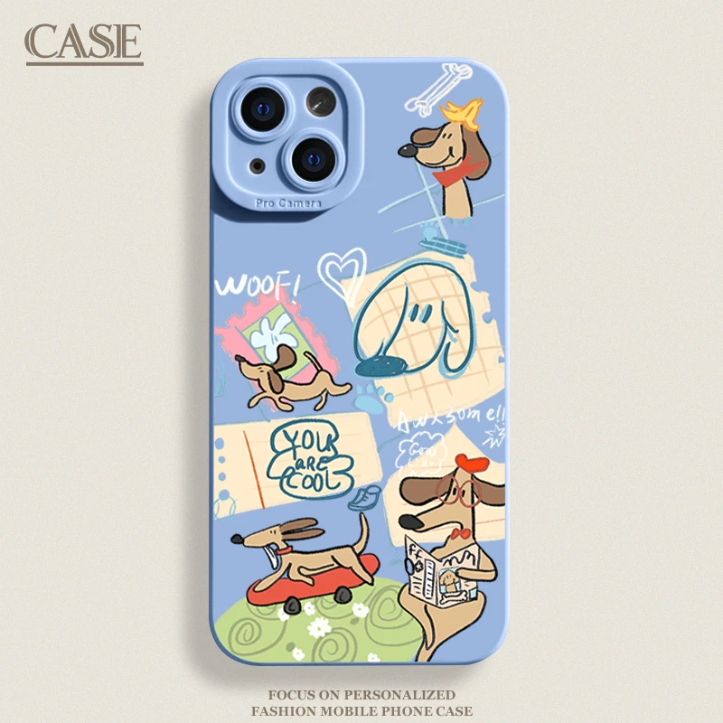 标签涂鸦狗狗适用iPhone16ProMax手机壳15苹果14软13瞳影12磨砂11