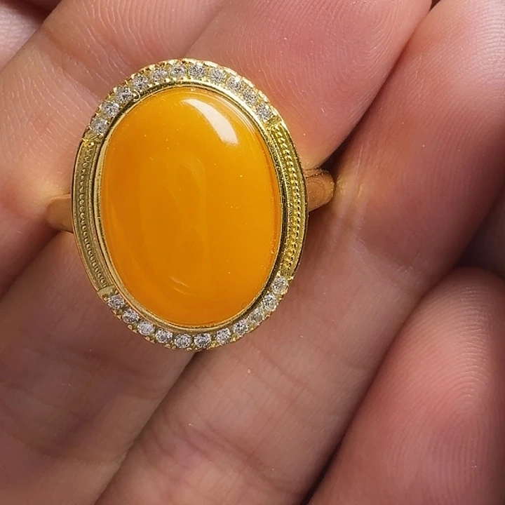 蜜蜡银S925镶嵌戒指戒指