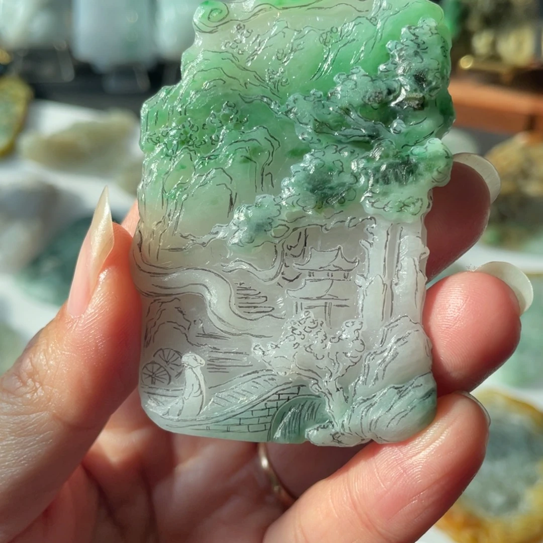 富***爹定制翡翠未镶嵌山水