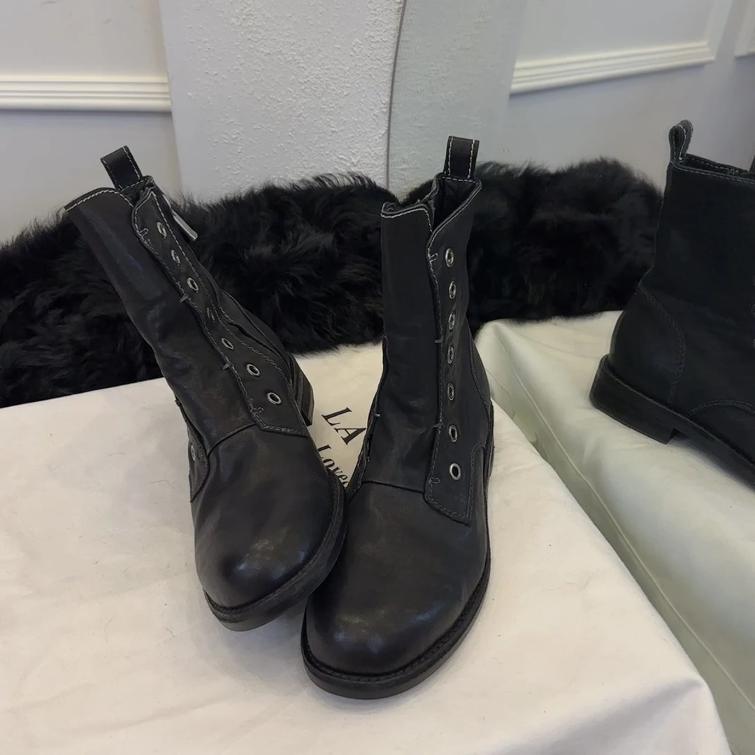 【王二今】马皮/3.5CM/重工极简大牌中筒短靴瘦瘦靴切尔西靴马丁靴