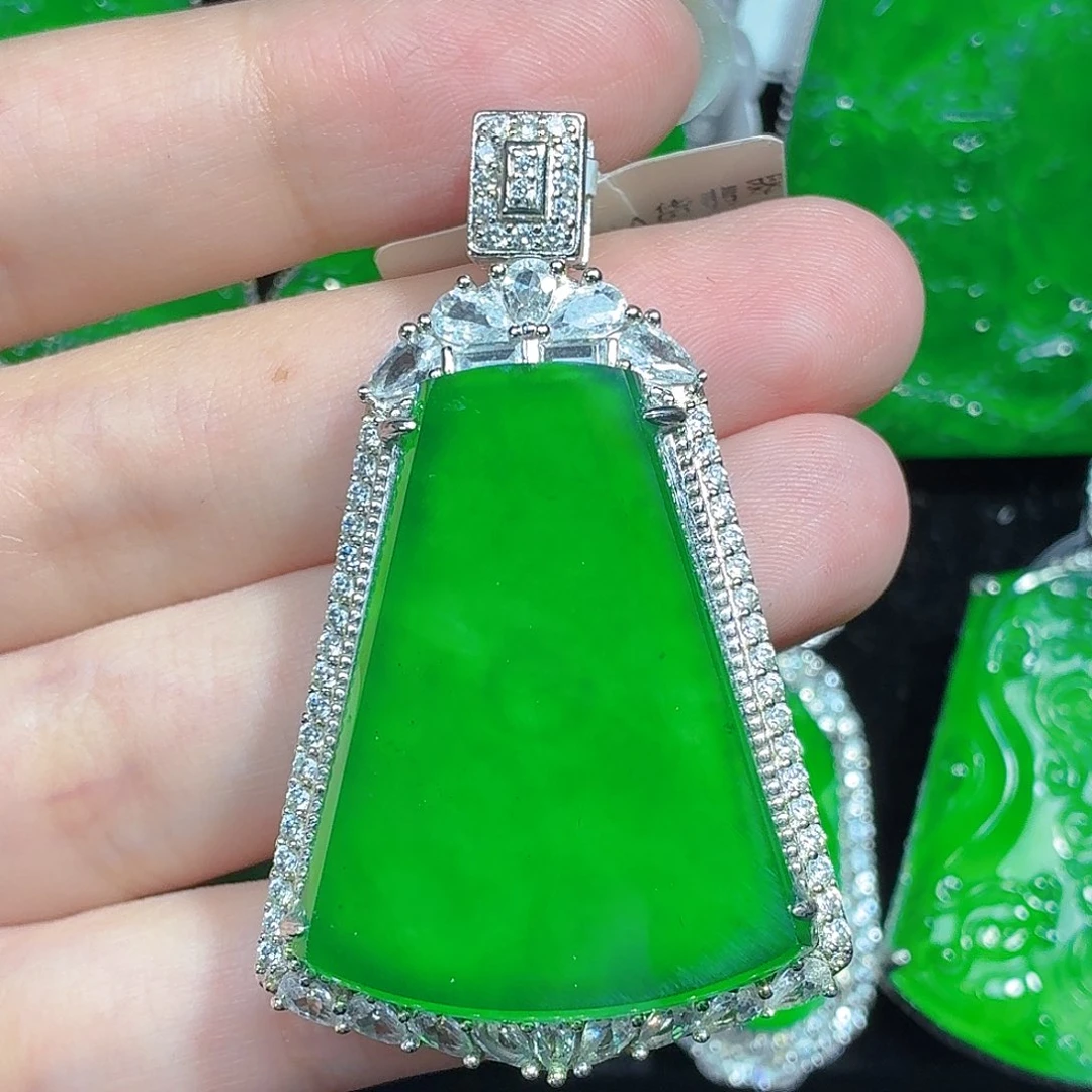 翡翠银S925镶嵌颈饰天然A货翡翠