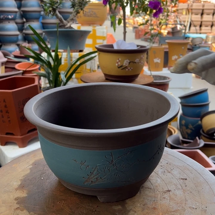 紫砂宜兴紫砂蓝中花盆